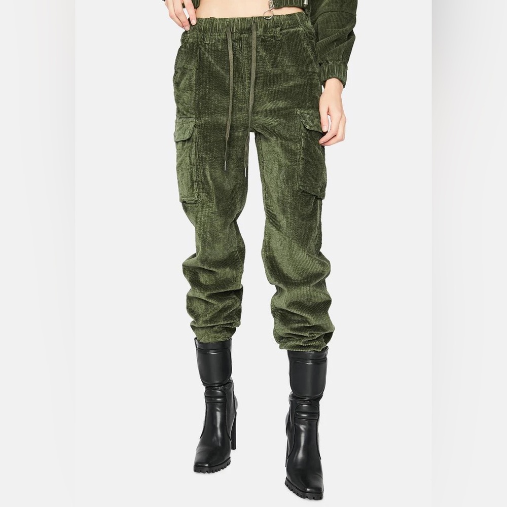 EUC Y2K style army green corduroy cargo pants joggers, size 2X / XXL